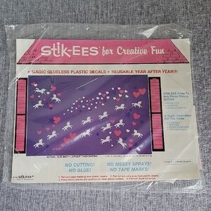 Vintage Stik-ees Unicorn Dreams Window Clings Decals Reusable Decor Heart New 🦄